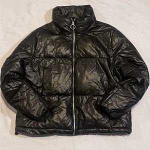 CollectiOn b Black Faux Leather Puffer Jacket – Size L